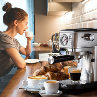 Metal espresso machine with pressure gauge